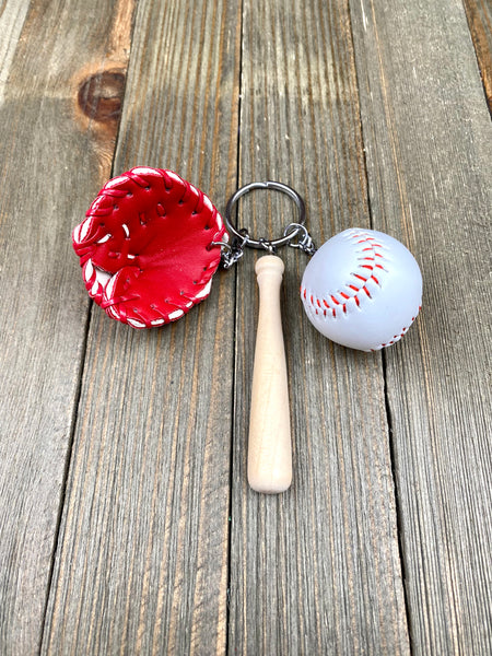 Baseball Bat Glove and ball set keychain. Wooden Baseball bat keychain. Baseball players keychain. Baseball coach keychain. Sports Fan keychain. Baseball lover’s keychain.