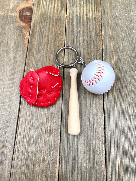 Baseball Bat Glove and ball set keychain. Wooden Baseball bat keychain. Baseball players keychain. Baseball coach keychain. Sports Fan keychain. Baseball lover’s keychain.