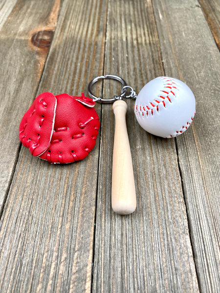 Baseball Bat Glove and ball set keychain. Wooden Baseball bat keychain. Baseball players keychain. Baseball coach keychain. Sports Fan keychain. Baseball lover’s keychain.