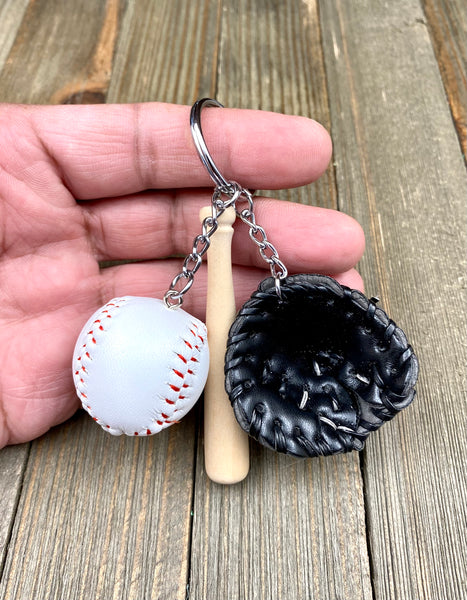 Baseball Bat Glove and ball set keychain. Wooden Baseball bat keychain. Baseball players keychain. Baseball coach keychain. Sports Fan keychain. Baseball lover’s keychain.