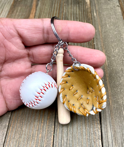 Baseball Bat Glove and ball set keychain. Wooden Baseball bat keychain. Baseball players keychain. Baseball coach keychain. Sports Fan keychain. Baseball lover’s keychain.