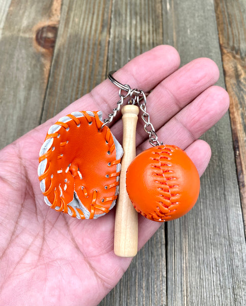 Baseball Bat Glove and ball set keychain. Wooden Baseball bat keychain. Baseball players keychain. Baseball coach keychain. Sports Fan keychain. Baseball lover’s keychain.