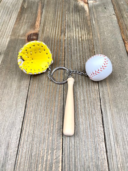 Baseball Bat Glove and ball set keychain. Wooden Baseball bat keychain. Baseball players keychain. Baseball coach keychain. Sports Fan keychain. Baseball lover’s keychain.