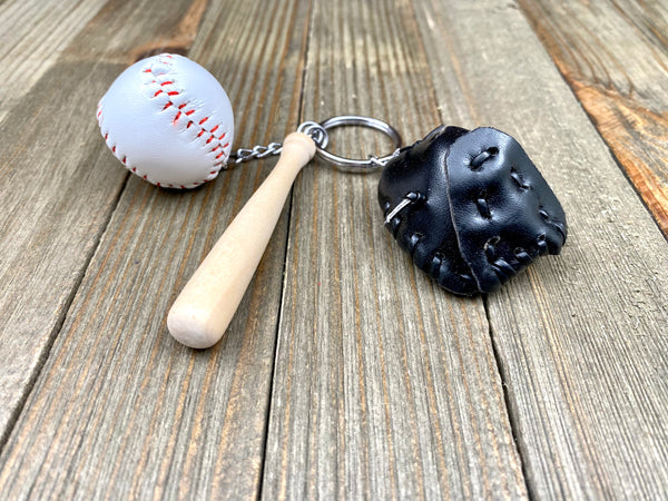 Baseball Bat Glove and ball set keychain. Wooden Baseball bat keychain. Baseball players keychain. Baseball coach keychain. Sports Fan keychain. Baseball lover’s keychain.