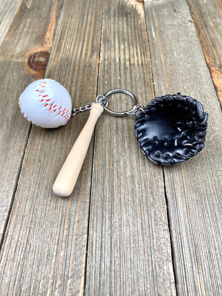 Baseball Bat Glove and ball set keychain. Wooden Baseball bat keychain. Baseball players keychain. Baseball coach keychain. Sports Fan keychain. Baseball lover’s keychain.