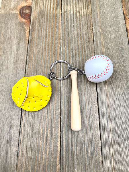 Baseball Bat Glove and ball set keychain. Wooden Baseball bat keychain. Baseball players keychain. Baseball coach keychain. Sports Fan keychain. Baseball lover’s keychain.