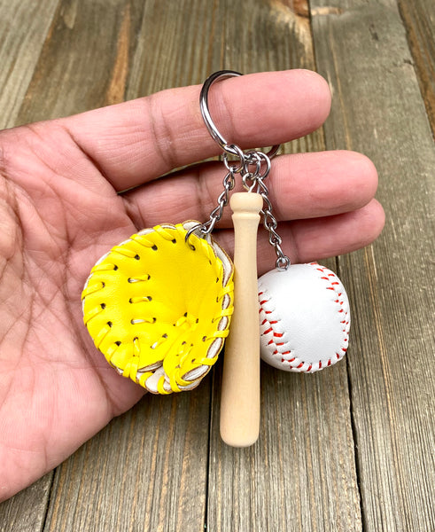 Baseball Bat Glove and ball set keychain. Wooden Baseball bat keychain. Baseball players keychain. Baseball coach keychain. Sports Fan keychain. Baseball lover’s keychain.