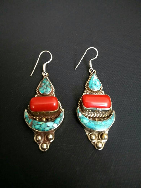 Vintage Handmade Earrings Afghan Kuchi Tribal Jewelry Boho Gypsy Belly Dancing Hoop Earrings Antique Nepali Indian Earrings Banjara Earrings