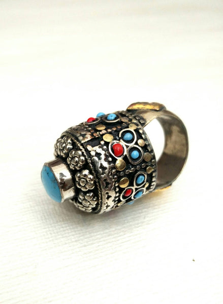 Vintage Style Handmade Ring Afghan Kuchi Tribal Jewelry Antique Design Banjara Boho Gypsy Indian Ethnic Woman Fashion Belly Dancing Jewelry