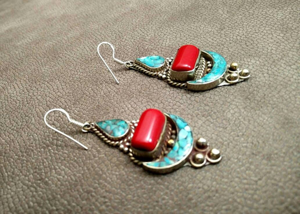 Vintage Handmade Earrings Afghan Kuchi Tribal Jewelry Boho Gypsy Belly Dancing Hoop Earrings Antique Nepali Indian Earrings Banjara Earrings