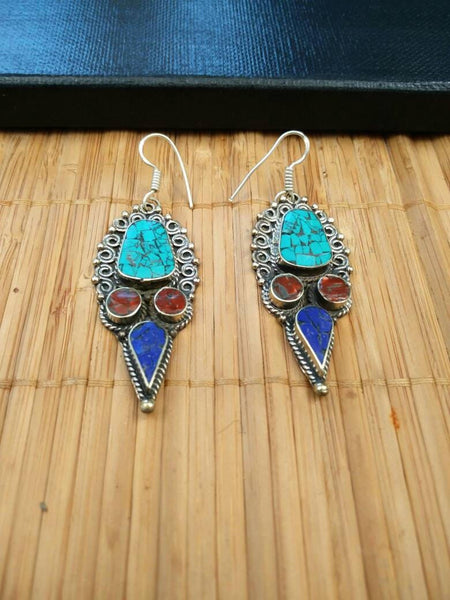 Vintage Handmade Earrings Afghan Kuchi Tribal Jewelry Boho Gypsy Belly Dancing Hoop Earrings Antique Nepali Indian Banjara Earrings Gift.