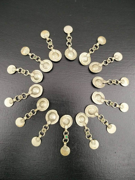 14 Vintage Turkoman Buttons DIY Findings Belly Dancing Costume Supply Dress Designing Tribal Kuchi Afghan Boho Handmade Rare Buttons Tassels