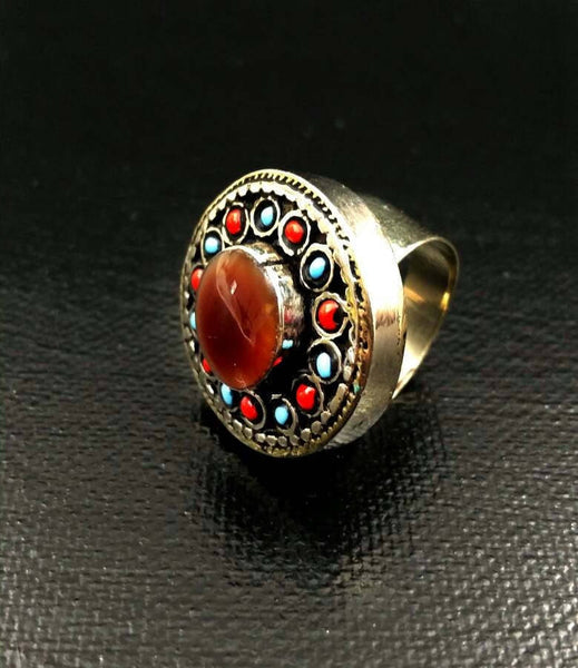 Vintage Style Handmade Ring Afghan Kuchi Tribal Jewelry Antique Design Banjara Boho Gypsy Indian Woman Fashion Ethnic Traditional Ring