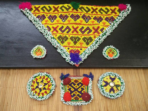 Afghan Kuchi Tribal Handmade Vintage Belly Dancing costume supply Dress Beaded Sew on Patches Ethnic Traditional Bohemian Jewelry Findings.