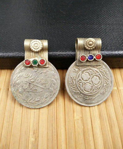 Pair Of Vintage Coin Pendants DIY Costume Designing Jewelry Supply Vintage Coin Pendants Charms Banjara Kuchi Tribal Pendants Coins Findings