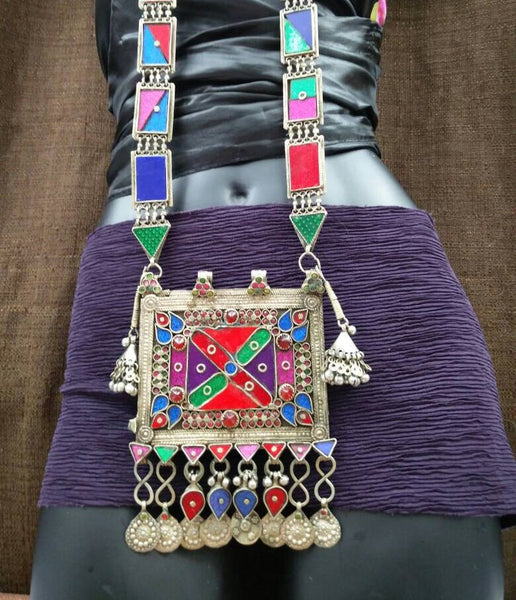 Afghan Tribal Very Rare Antique Traditional Big Long Pendant Necklace Vintage Handmade Kuchi Ethnic Boho India Banjara Belly Dancing Jewelry