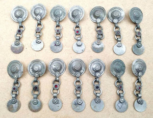 14 Vintage Turkoman Buttons DIY Findings Belly Dancing Costume Supply Dress Design Tribal Fusion Kuchi Afghan Handmade Rare Buttons Tassels.