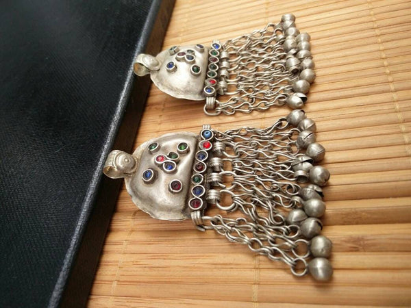 Pair Of Afghan Tribal Kuchi Pendant Handmade Antique Traditional Ethnic Vintage DIY Belly Dancing Costume Supply Bohemian Jewelry Findings.