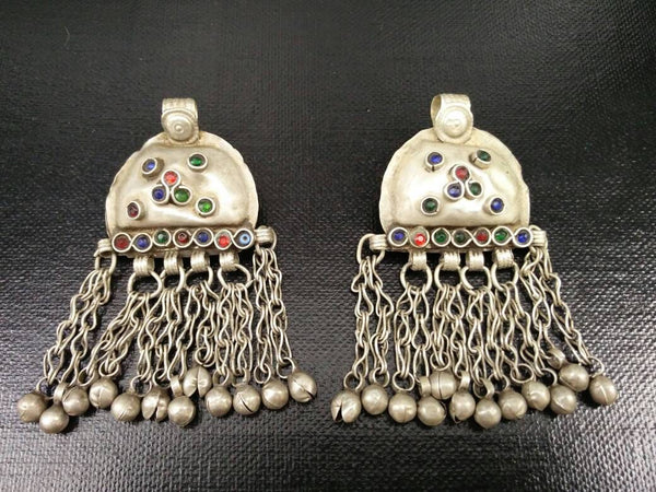 Pair Of Afghan Tribal Kuchi Pendant Handmade Antique Traditional Ethnic Vintage DIY Belly Dancing Costume Supply Bohemian Jewelry Findings.