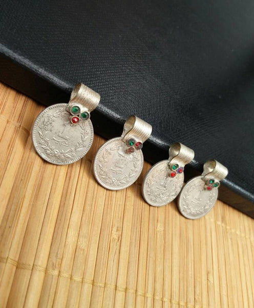 4 Almost Same Especially Selected Rare Vintage Coin Pendant DIY Boho Ethnic Antique Belly Dance Costume Supply Kuchi Tribal Jewelry Findings