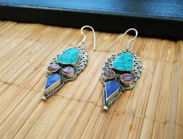 Vintage Handmade Earrings Afghan Kuchi Tribal Jewelry Boho Gypsy Belly Dancing Hoop Earrings Antique Nepali Indian Banjara Earrings Gift.