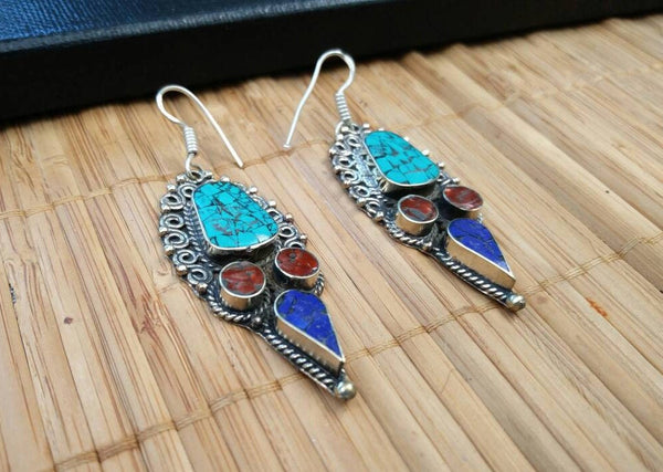 Vintage Handmade Earrings Afghan Kuchi Tribal Jewelry Boho Gypsy Belly Dancing Hoop Earrings Antique Nepali Indian Banjara Earrings Gift.