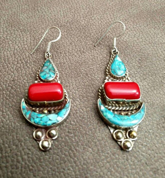 Vintage Handmade Earrings Afghan Kuchi Tribal Jewelry Boho Gypsy Belly Dancing Hoop Earrings Antique Nepali Indian Earrings Banjara Earrings