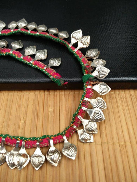 56 Charms Rare Trim With Silver Vintage Leaf Shape Charms DIY Chain Belly Dance Costume Banjara Dress Jewelry Supply Ethnic Kuchi Findings.