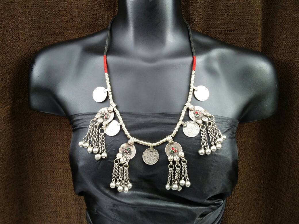 Afghan Tribal Necklace Traditional Vintage Antique Handmade Jewelry Kuchi Boho Necklace Ethnic Indian Belly Dance Jewelry Banjara Necklace.