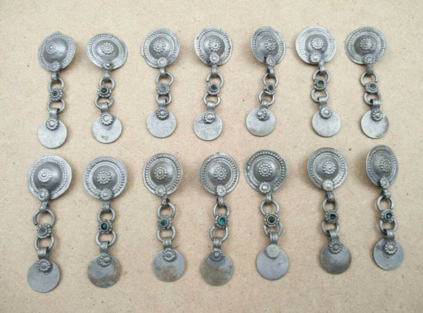 14 Vintage Turkoman Buttons DIY Findings Belly Dancing Costume Supply Dress Designing Tribal Kuchi Afghan Boho Handmade Rare Buttons Tassels