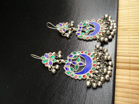 Vintage Handmade Earrings Afghan Kuchi Tribal Jewelry Boho Gypsy Hippie Belly Dancing Hoop Earrings Antique Indian Ethnic Banjara Earrings.