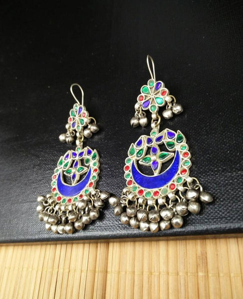 Vintage Handmade Earrings Afghan Kuchi Tribal Jewelry Boho Gypsy Hippie Belly Dancing Hoop Earrings Antique Indian Ethnic Banjara Earrings.