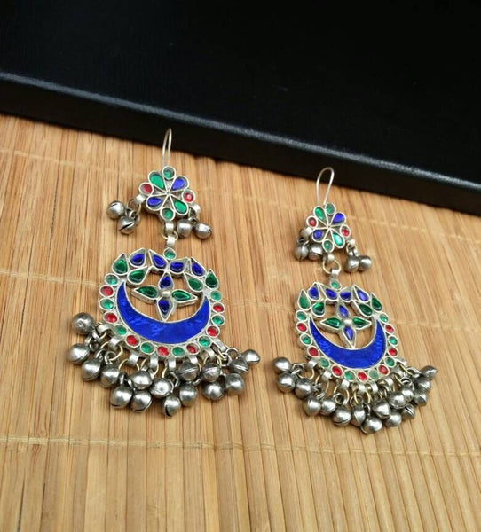 Vintage Handmade Earrings Afghan Kuchi Tribal Jewelry Boho Gypsy Hippie Belly Dancing Hoop Earrings Antique Indian Ethnic Banjara Earrings.