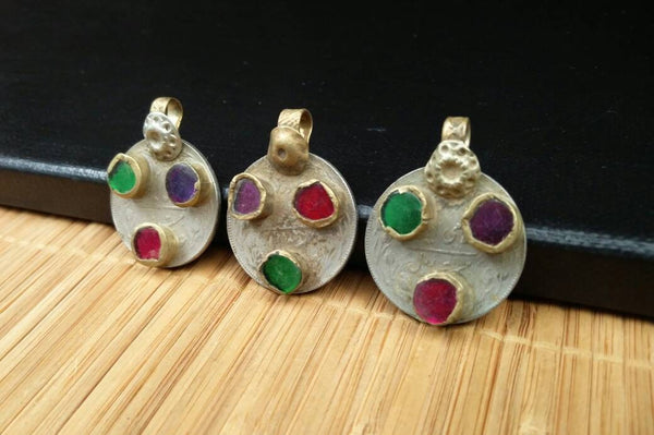 Set Of 3 Vintage Coin Pendants DIY Costume Designing Jewelry Supply Coins Pendants Charms Banjara Dress Afghan Kuchi Tribal Jewelry Findings