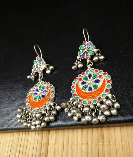 Vintage Handmade Earrings Afghan Kuchi Tribal Jewelry Boho Gypsy Hippie Belly Dancing Hoop Earrings Antique Indian Ethnic Banjara Earrings.