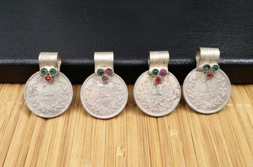 4 Almost Same Especially Selected Rare Vintage Coin Pendant DIY Boho Ethnic Antique Belly Dance Costume Supply Kuchi Tribal Jewelry Findings