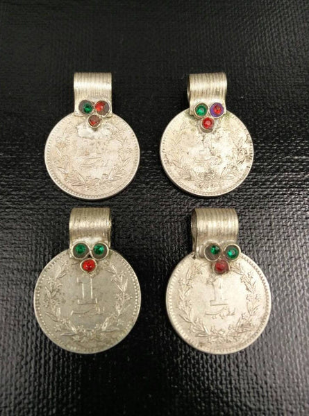 4 Almost Same Especially Selected Rare Vintage Coin Pendant DIY Boho Ethnic Antique Belly Dance Costume Supply Kuchi Tribal Jewelry Findings