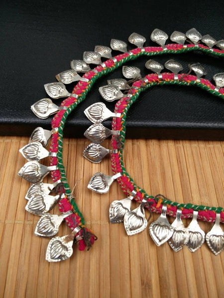 56 Charms Rare Trim With Silver Vintage Leaf Shape Charms DIY Chain Belly Dance Costume Banjara Dress Jewelry Supply Ethnic Kuchi Findings.