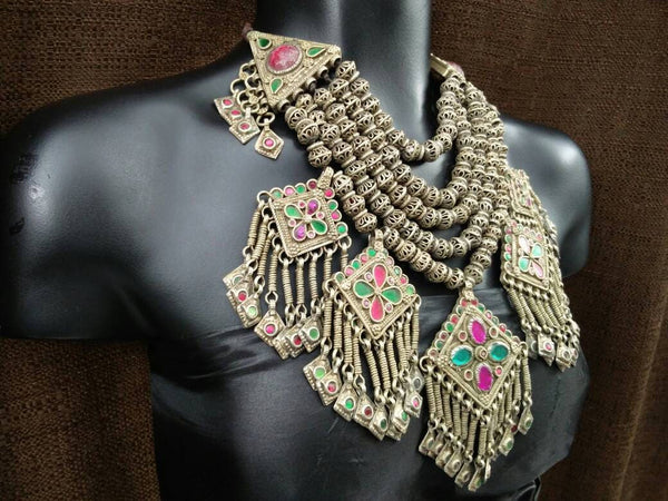 Kashmiri Afghan Trible Belly Dance Necklace Vintage Handmade Kuchi Necklace Ethnic Boho Gypsy Indian Banjara Unique Pendant Necklace Jewelry