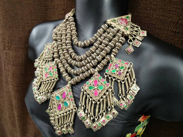 Kashmiri Afghan Trible Belly Dance Necklace Vintage Handmade Kuchi Necklace Ethnic Boho Gypsy Indian Banjara Unique Pendant Necklace Jewelry