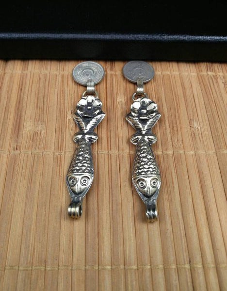 Pair Of Fish Charms DIY Findings Belly Dancing Costume Jewelry Supply Vintage Coin Banjara Dress Design Tribal Kuchi Afghan Handmade Boho.