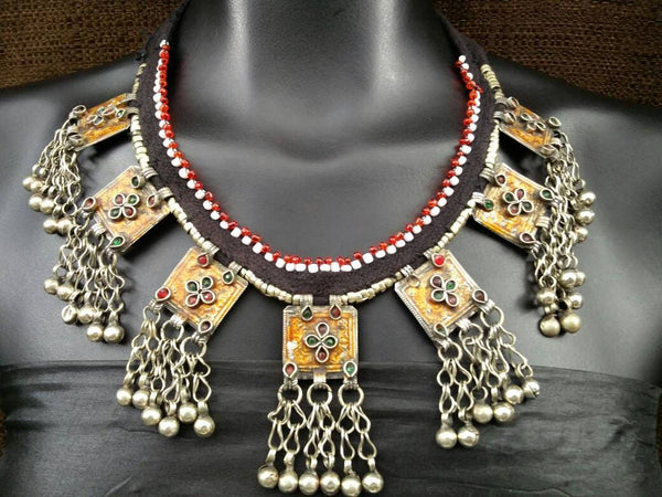 Afghan Tribal Necklace Traditional Vintage Antique Handmade Jewelry Kuchi Boho Ethnic Indian Banjara Woman Pendant Belly Dance Necklace.