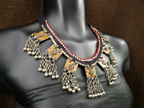 Afghan Tribal Necklace Traditional Vintage Antique Handmade Jewelry Kuchi Boho Ethnic Indian Banjara Woman Pendant Belly Dance Necklace.