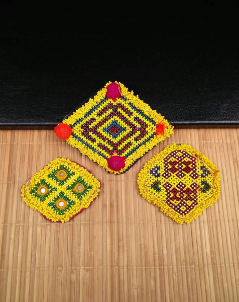 3 Dress Patches Belly Dancing Costume Supply Afghan Kuchi Handmade Vintage Sew On Panels Banjara Tribal Bohemian Clothing Jewelry Findings.