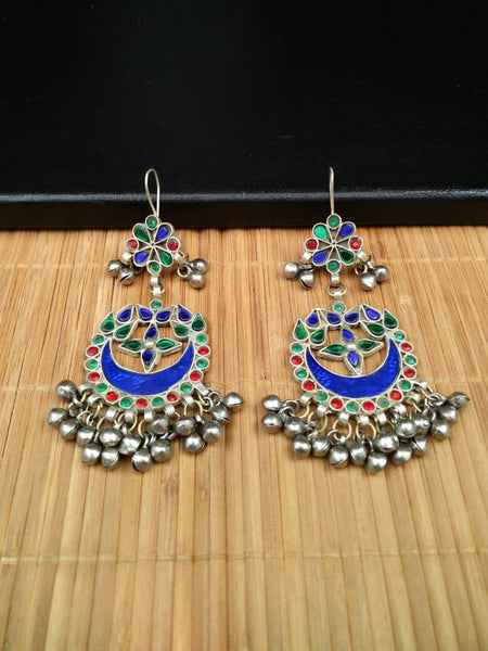 Vintage Handmade Earrings Afghan Kuchi Tribal Jewelry Boho Gypsy Hippie Belly Dancing Hoop Earrings Antique Indian Ethnic Banjara Earrings.