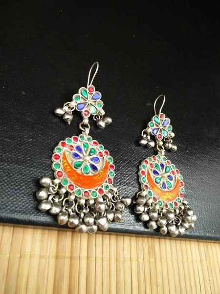 Vintage Handmade Earrings Afghan Kuchi Tribal Jewelry Boho Gypsy Hippie Belly Dancing Hoop Earrings Antique Indian Ethnic Banjara Earrings.