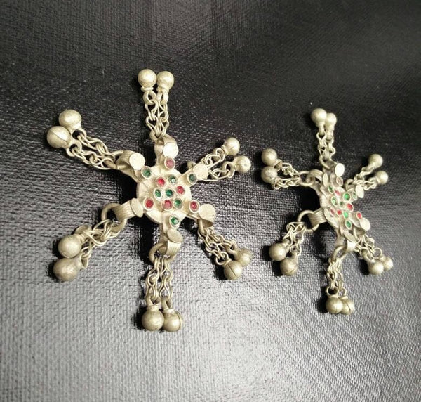 Pair Of Kuchi Waziri Turkoman Buttons / Pendants Belly Dancing Costume Supply Tribal Vintage Afghan Handmade Bohemian Dress Jewelry Findings