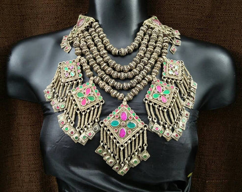 Kashmiri Afghan Trible Belly Dance Necklace Vintage Handmade Kuchi Necklace Ethnic Boho Gypsy Indian Banjara Unique Pendant Necklace Jewelry