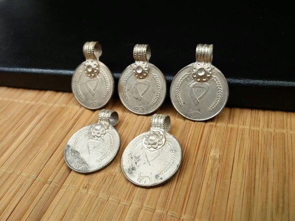 5 X Large Almost Same Especially Selected Rare Vintage Coin Pendant DIY Boho Antique Belly Dance Costume Supply Kuchi Tribal Jewelry Finding