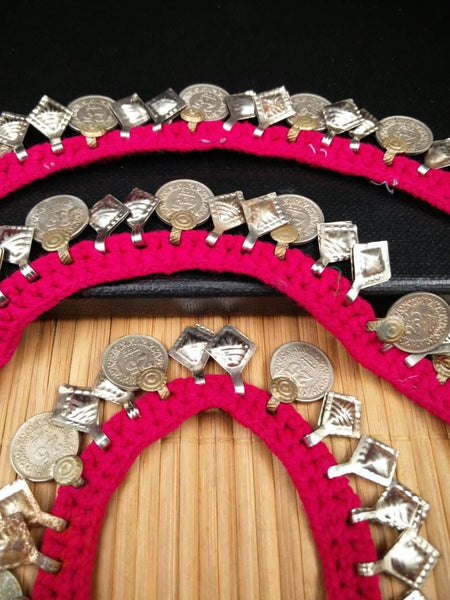 5 Feet 8 Inches Very Rare Red Crochet Trim Vintage Coins Charms DIY Chain Belly Dance Costume Dress Jewelry Supply Ethnic Kuchi Findings.